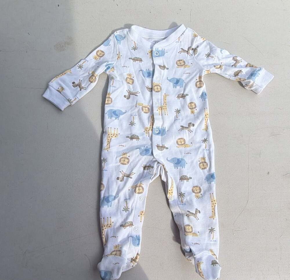 Generic Safari Jungle Animals Footed Romper Size 3-6m